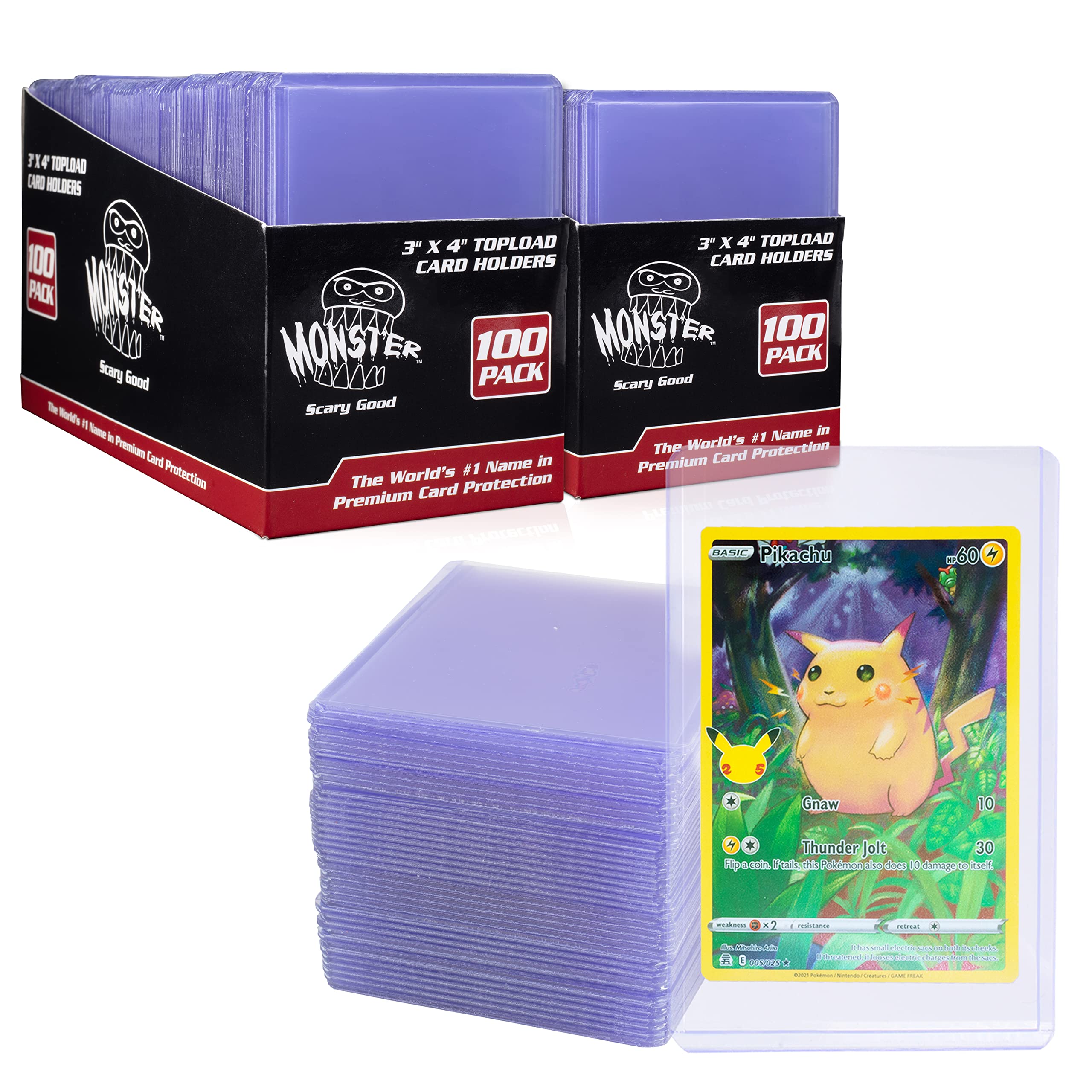 Monster Top Loaders for Collectible Trading Cards - 200 Count 3"x4" Clear Hard Plastic Card Protector Toploader Sleeves Compatible w MTG, Magic The Gathering, Yugioh, Pokemon, Sports Cards & All TCGs