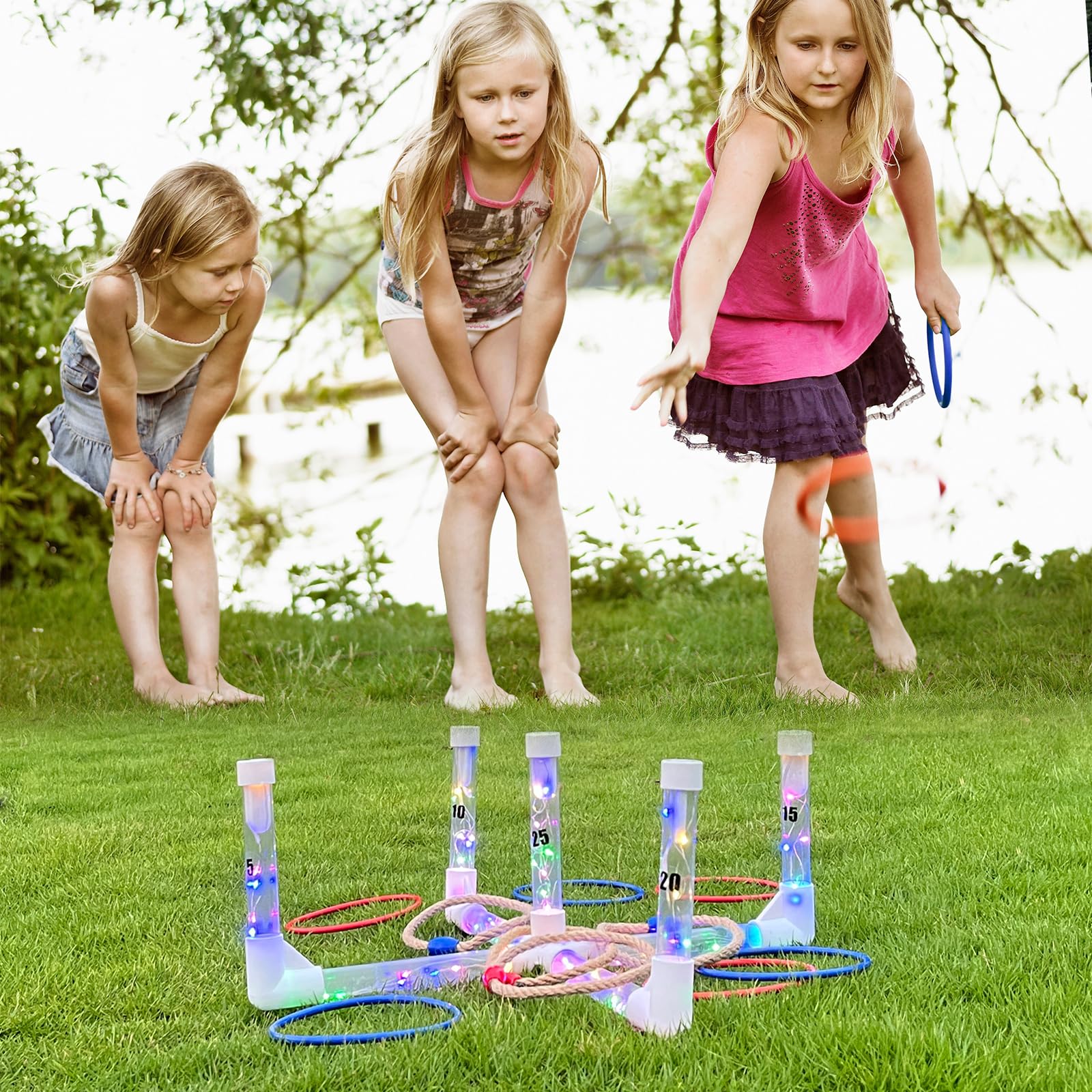 MOLACHI Ring Toss Games for Adults and Kids,Yard Games,Outdoor Indoor Games with LDE Light,Easy to Set Up w/Compact Carry - Backyard Toys,Christmas Party Toss Game for The Whole Family