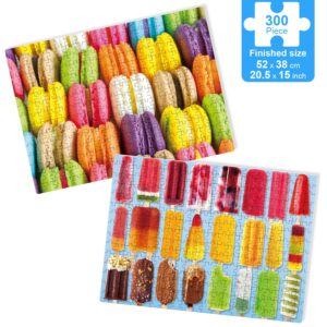 fishwisdom 300 Piece Jigsaw Puzzles Popsicles and Macarons for Adults Teens and Kids Family Happy Gift Idea (Pack of 2) (Popsicle+Macaron)