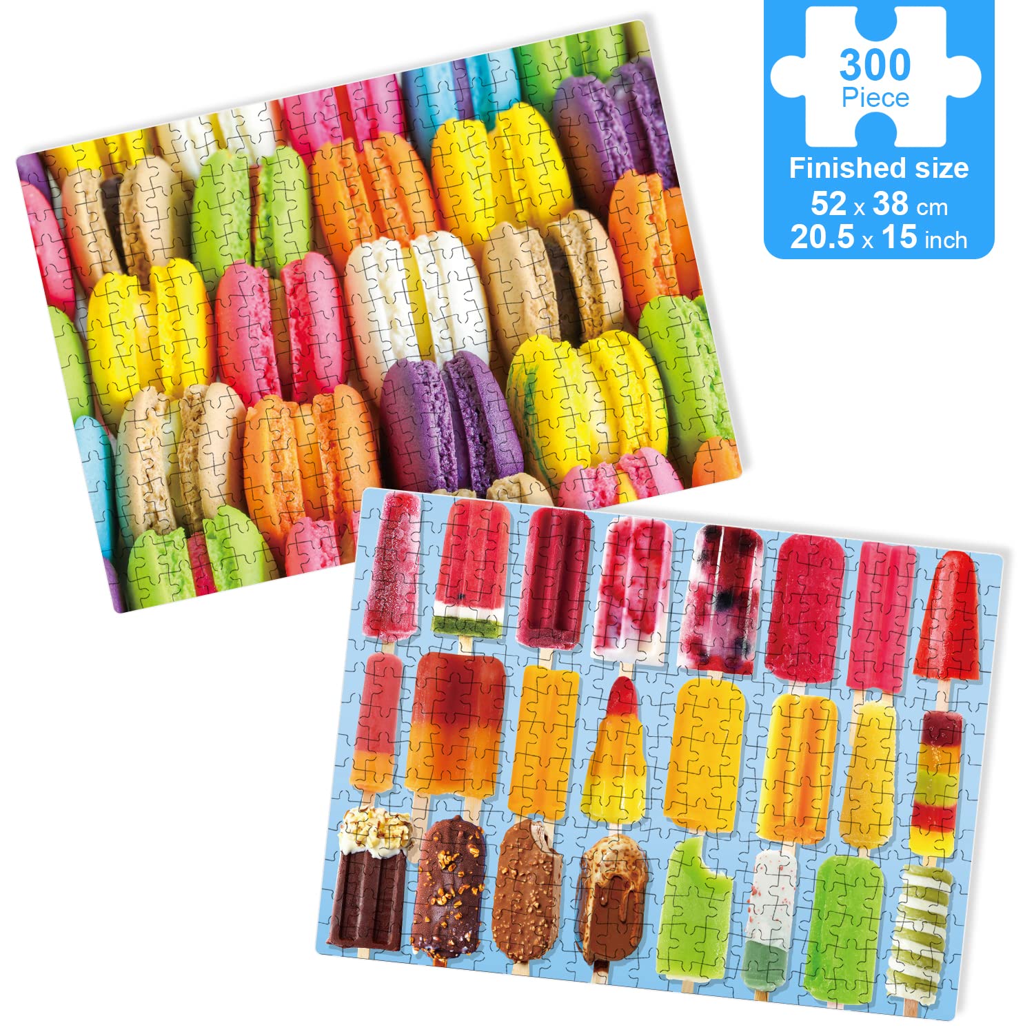 fishwisdom 300 Piece Jigsaw Puzzles Popsicles and Macarons for Adults Teens and Kids Family Happy Gift Idea (Pack of 2) (Popsicle+Macaron)