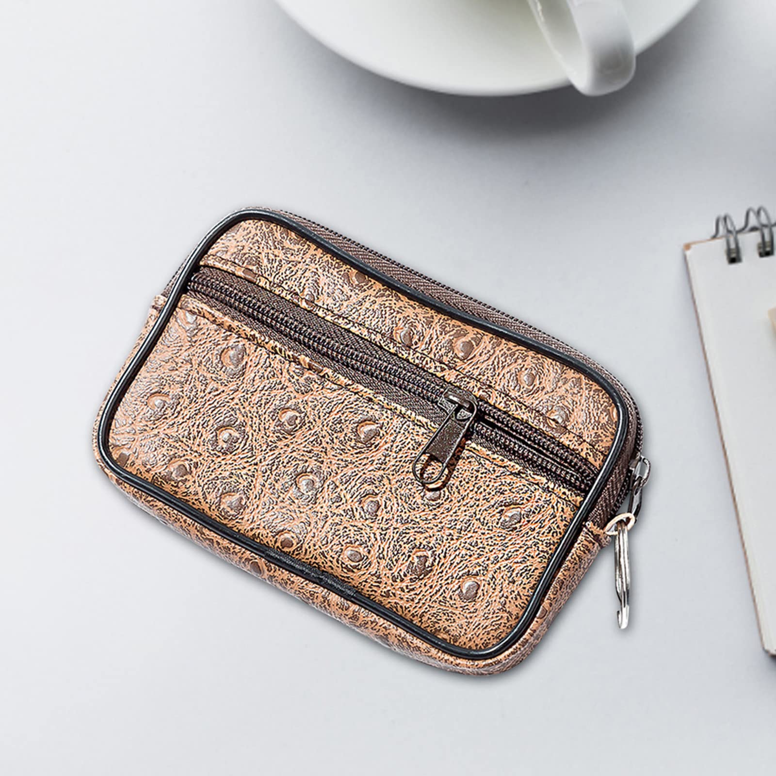 Double Zipper Wallet Clutch Women Ladies Leather Small Coin Card Key Ring Wallet Pouch Mini Slim (Coffee, One Size)