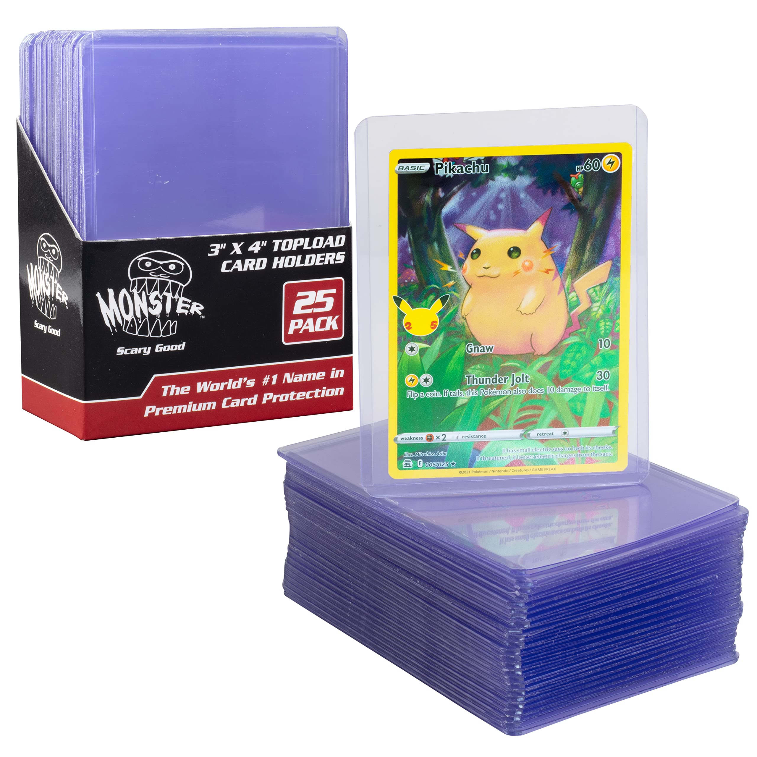 Monster Top Loaders for Collectible Trading Cards - 25 Count 3"x4" Clear Hard Plastic Card Protector Toploader Sleeves Compatible w MTG, Magic The Gathering, Yugioh, Pokemon, Sports Cards & All TCGs