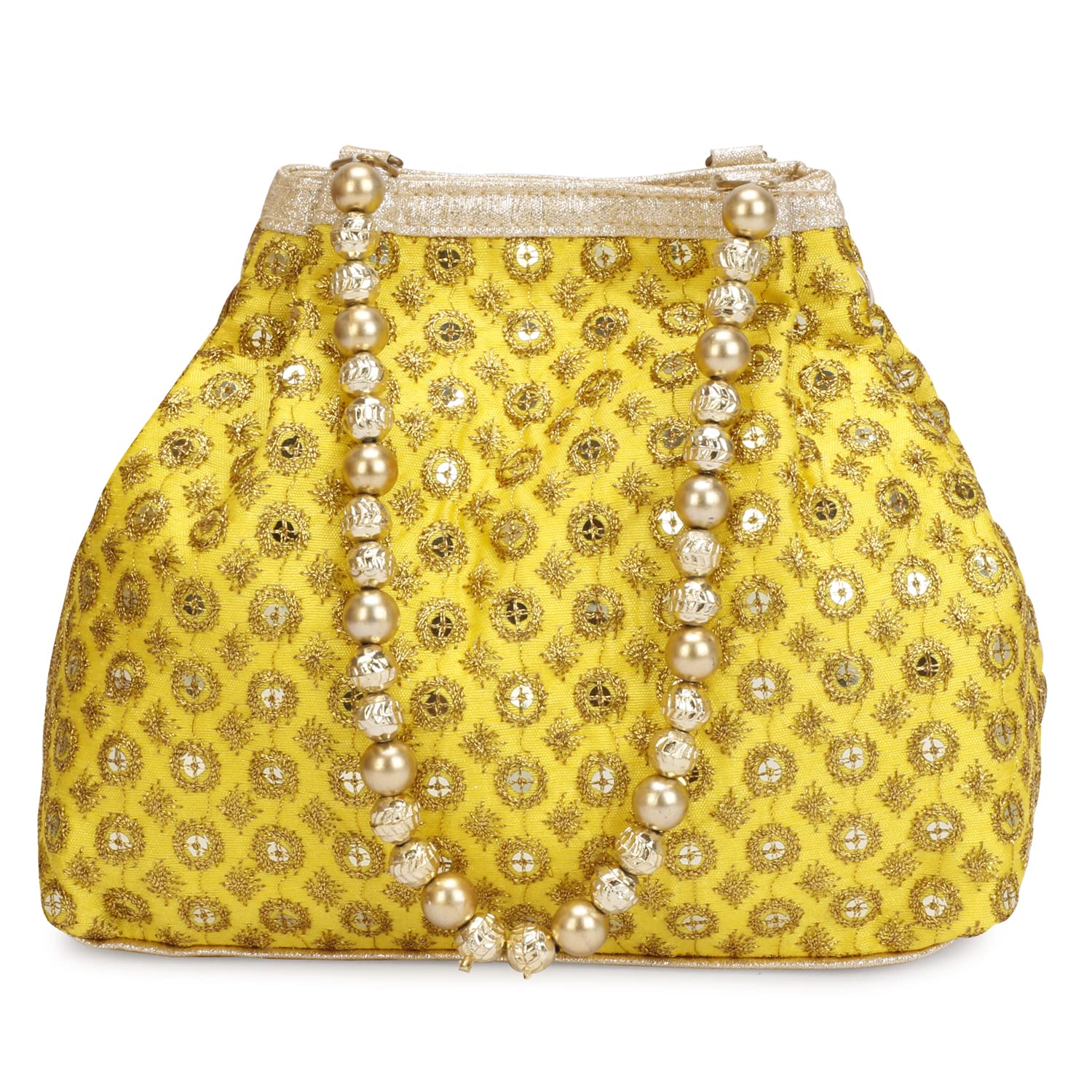 LONGING TO BUY Women's Potli Bags & Wristlets Clutch for Wedding, Potli for Gift (Yellow-1)