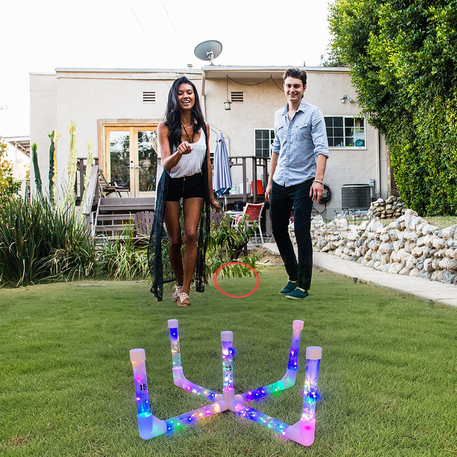 MOLACHI Ring Toss Games for Adults and Kids,Yard Games,Outdoor Indoor Games with LDE Light,Easy to Set Up w/Compact Carry - Backyard Toys,Christmas Party Toss Game for The Whole Family