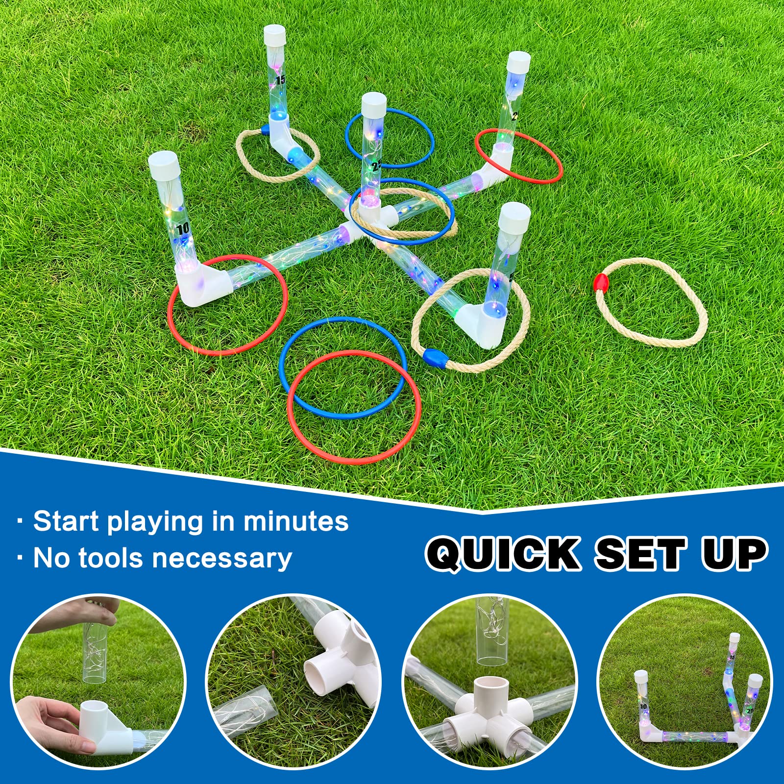 MOLACHI Ring Toss Games for Adults and Kids,Yard Games,Outdoor Indoor Games with LDE Light,Easy to Set Up w/Compact Carry - Backyard Toys,Christmas Party Toss Game for The Whole Family