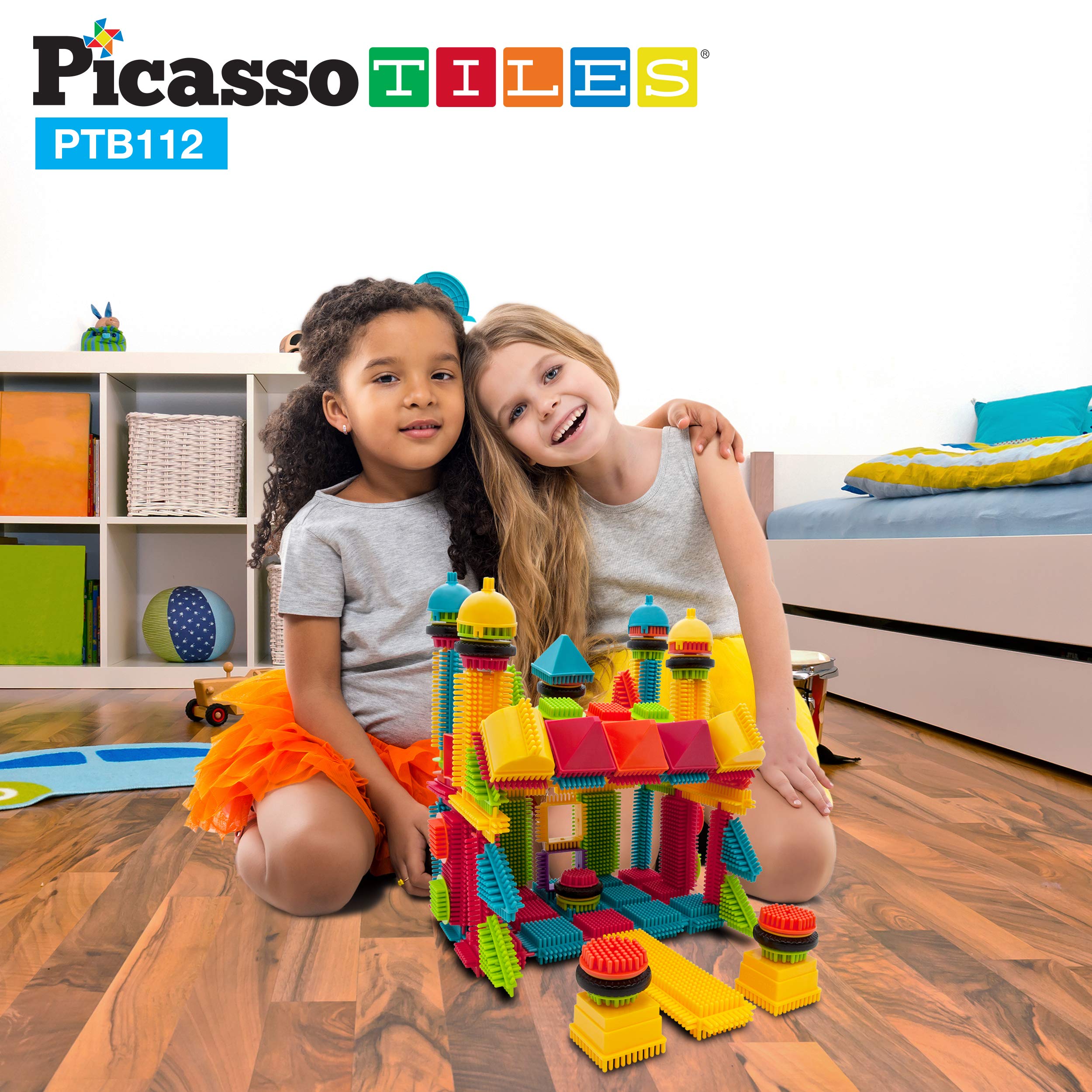 PicassoTiles Hedgehog Interlock Building Blocks Tiles 120pcs+112pcs, Construction Toy Set Learning Playset STEM Toy Set Stacking Educational Kit Child Brain Development Preschool Kindergarten Toy