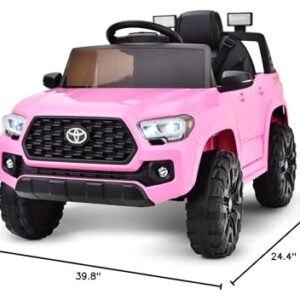 Blitzshark 12V Kids Ride on Car Licensed Toyota Tacoma Battery Powered Motorized Electric Vehicle, with Remote Control, Digital Display, Spring Suspension, Storage Space, Music &FM, Pink