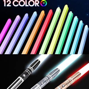 Dueling Light Saber, Motion Control Lightsabers for Adults,Smooth Swing Light Saber with 10 Sound Fonts,RGB 12 Colors Changeable, Metal Hilt for Halloween Cosplay Party,Birthday Gift, Grey,S9