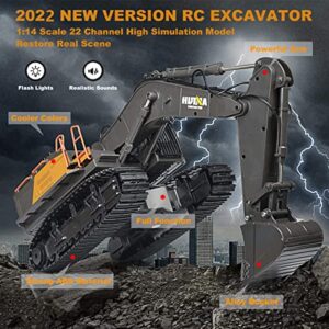 BNAM Remote Control Excavator Toy 1/14 Scale RC Excavator, 22 Channel Upgrade Full Functional Construction Vehicles Rechargeable RC Truck with Metal Shovel and Lights Sounds Best for Kids 3-15