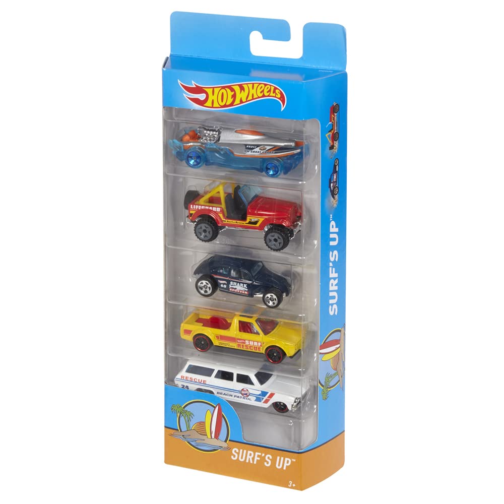 Hot Wheels Die-Cast Vehicle 5 Pack - Surf's Up ~ Includes: Mad Splash, CJ-7, Custom VW Beetle, VW Caddy, '64 Chev Nova Station Wagon