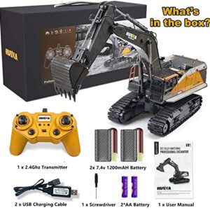 BNAM Remote Control Excavator Toy 1/14 Scale RC Excavator, 22 Channel Upgrade Full Functional Construction Vehicles Rechargeable RC Truck with Metal Shovel and Lights Sounds Best for Kids 3-15