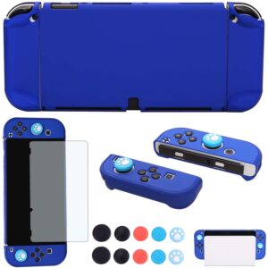 comcool dockable case for nintendo switch oled - [9 ft military grade drop protection] [with tempered glass screen protector and thumb grips] cute protective cover for nintendo switch oled - blue