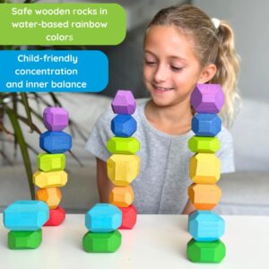 Extasticks XXL Wooden Balancing Rocks for Kids | Premium Montessori Toy for Fine Motor Skills & ADHD | Eco-Friendly Tiger Beechwood Stacking Stones | Safe, Non-Toxic, and Sustainable