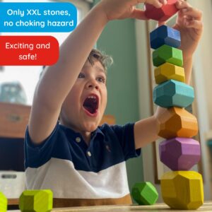 Extasticks XXL Wooden Balancing Rocks for Kids | Premium Montessori Toy for Fine Motor Skills & ADHD | Eco-Friendly Tiger Beechwood Stacking Stones | Safe, Non-Toxic, and Sustainable