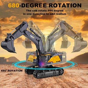 BNAM Remote Control Excavator Toy 1/14 Scale RC Excavator, 22 Channel Upgrade Full Functional Construction Vehicles Rechargeable RC Truck with Metal Shovel and Lights Sounds Best for Kids 3-15