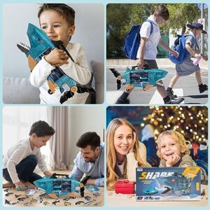 Shark Toys with led, Music Ocean Animals Toys, Shark Truck Toys with 2pcs Toy Trucks, 2pcs Shark Cars,18pcs sea Animal Toys for 3+ Year Old Kids