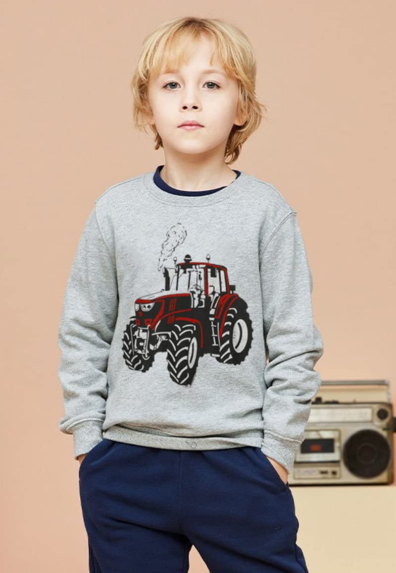 Akyzic Boys Sweatshirts Tractor Shirt Truck Shirt for Boys Crewneck Winter Long Sleeve Pullover Tops Tractor Hoodies Excavator Shirt Gray Sweater 4t/8155