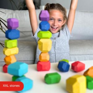 Extasticks XXL Wooden Balancing Rocks for Kids | Premium Montessori Toy for Fine Motor Skills & ADHD | Eco-Friendly Tiger Beechwood Stacking Stones | Safe, Non-Toxic, and Sustainable