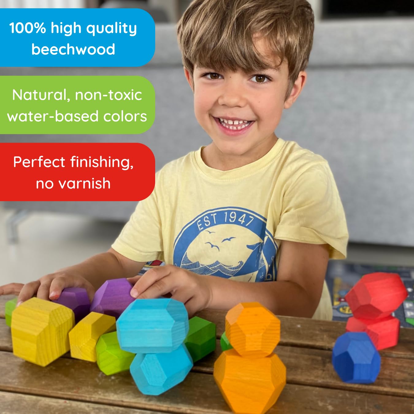 Extasticks XXL Wooden Balancing Rocks for Kids | Premium Montessori Toy for Fine Motor Skills & ADHD | Eco-Friendly Tiger Beechwood Stacking Stones | Safe, Non-Toxic, and Sustainable