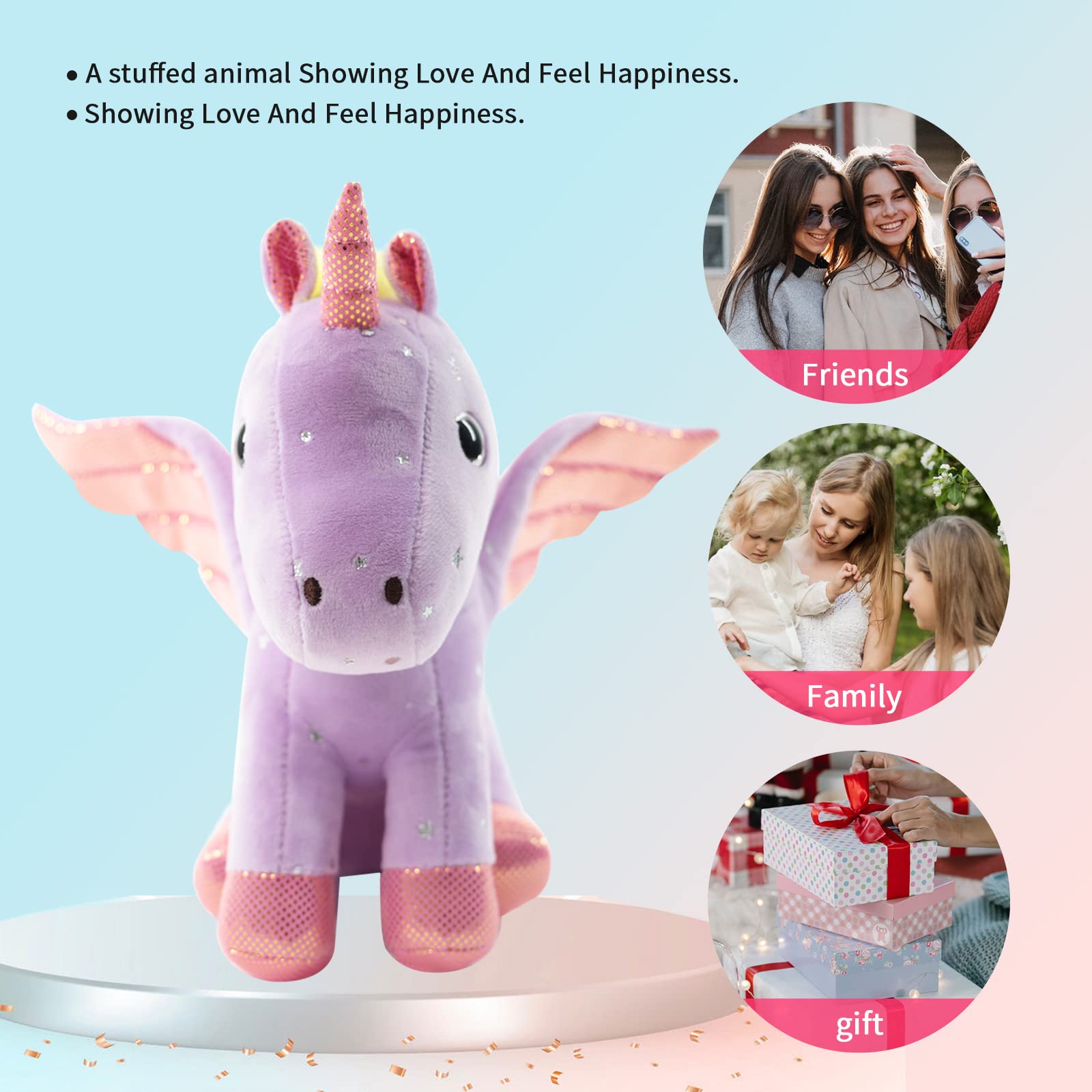 Sew Butiful 8 inch Unicorn Stuffed Animals, Cute Unicorn Gift Toys for Girls,Unicorns Birthday Gifts Soft Plush Toys Set for Baby, Toddler, Girls, Kids,Decor (Purple)