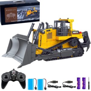 bnam remote control bulldozer rc 1/16 full functional construction vehicle, 2.4ghz 9 channel dozer front loader toy with light and sound for kids age 6, 7, 8, 9, 10 and up years old