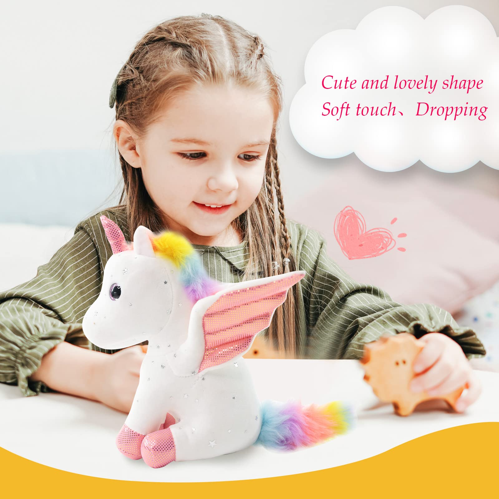 Sew Butiful 8" Unicorn Stuffed Animal - Cute Plush Toy Gift for 3-8 Years Old Girls, Soft Birthday Present for Baby, Toddler, Kids, Decor (White)