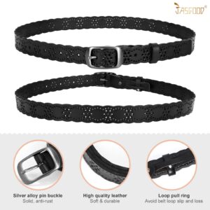 JASGOOD Women Hollow Flower Leather Belt for Jeans Pants Soft Leather Belt with Solid Pin Buckle(Black, Fit Waist Size 33-37 Inches)