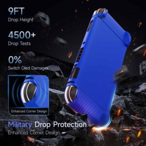 COMCOOL Dockable Case for Nintendo Switch Oled - [9 FT Military Grade Drop Protection] [with Tempered Glass Screen Protector and Thumb Grips] Cute Protective Cover for Nintendo Switch Oled - Blue