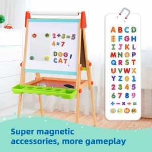 TOOKYLAND Wooden Easel for Kids - Adjustable Height Stand with Magnetic Whiteboard, Chalkboard, Paper Roll, Magnets, Drawing and Painting Accessories; Arts & Crafts Toy for 3 Year Old +