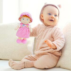 June Garden 12" Soft Dolly Emilia - Stuffed Soft Baby Doll Gift for 1 2 3 Year Old Girls - Pink Dress