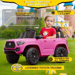 Blitzshark 12V Kids Ride on Car Licensed Toyota Tacoma Battery Powered Motorized Electric Vehicle, with Remote Control, Digital Display, Spring Suspension, Storage Space, Music &FM, Pink