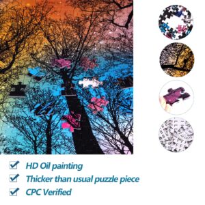 Bgraamiens Puzzle-Forest Under Starry Night-1000 Pieces Gradient Magic Colorful Puzzle for Adult,Hard Challenge Puzzle for Adult