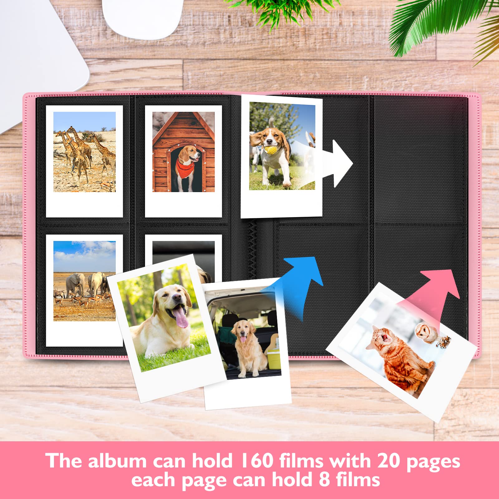 Hearoo 160 Pockets Photo Album with Colorful Stickers for Fujifilm Instax Mini LiPlay EVO Polaroid Snap SnapTouch PIC-300 Z2300 Mint Zip Instant Camera Printer (Pink)