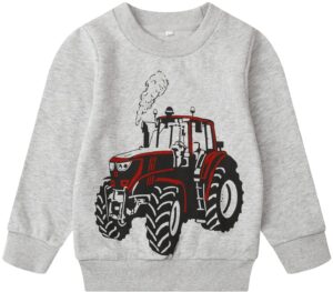 akyzic boys sweatshirts tractor shirt truck shirt for boys crewneck winter long sleeve pullover tops tractor hoodies excavator shirt gray sweater 4t/8155