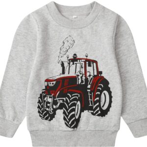 Akyzic Boys Sweatshirts Tractor Shirt Truck Shirt for Boys Crewneck Winter Long Sleeve Pullover Tops Tractor Hoodies Excavator Shirt Gray Sweater 4t/8155