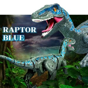 Hot Bee Remote Control Dinosaurs for Boys Age 4-7 8-12, Dionsaur Blue from Dinosaur World - Multifunction RC Robot Dinosaur Toys w/ 3D Eye ED Light, Roaring & Shaking Head, Tail Wagging