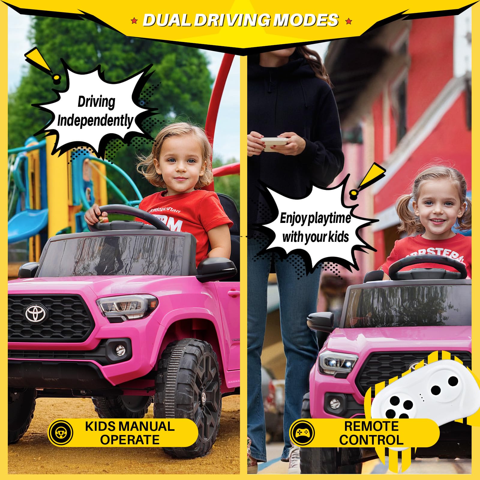 Blitzshark 12V Kids Ride on Car Licensed Toyota Tacoma Battery Powered Motorized Electric Vehicle, with Remote Control, Digital Display, Spring Suspension, Storage Space, Music &FM, Pink