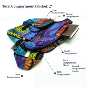 Fwosi Cotton Crossbody Bag with zipper - Unisex Patchwork Tote Bag for Men & Women - Lightweight, Bohemian Bags - 7 Compartments