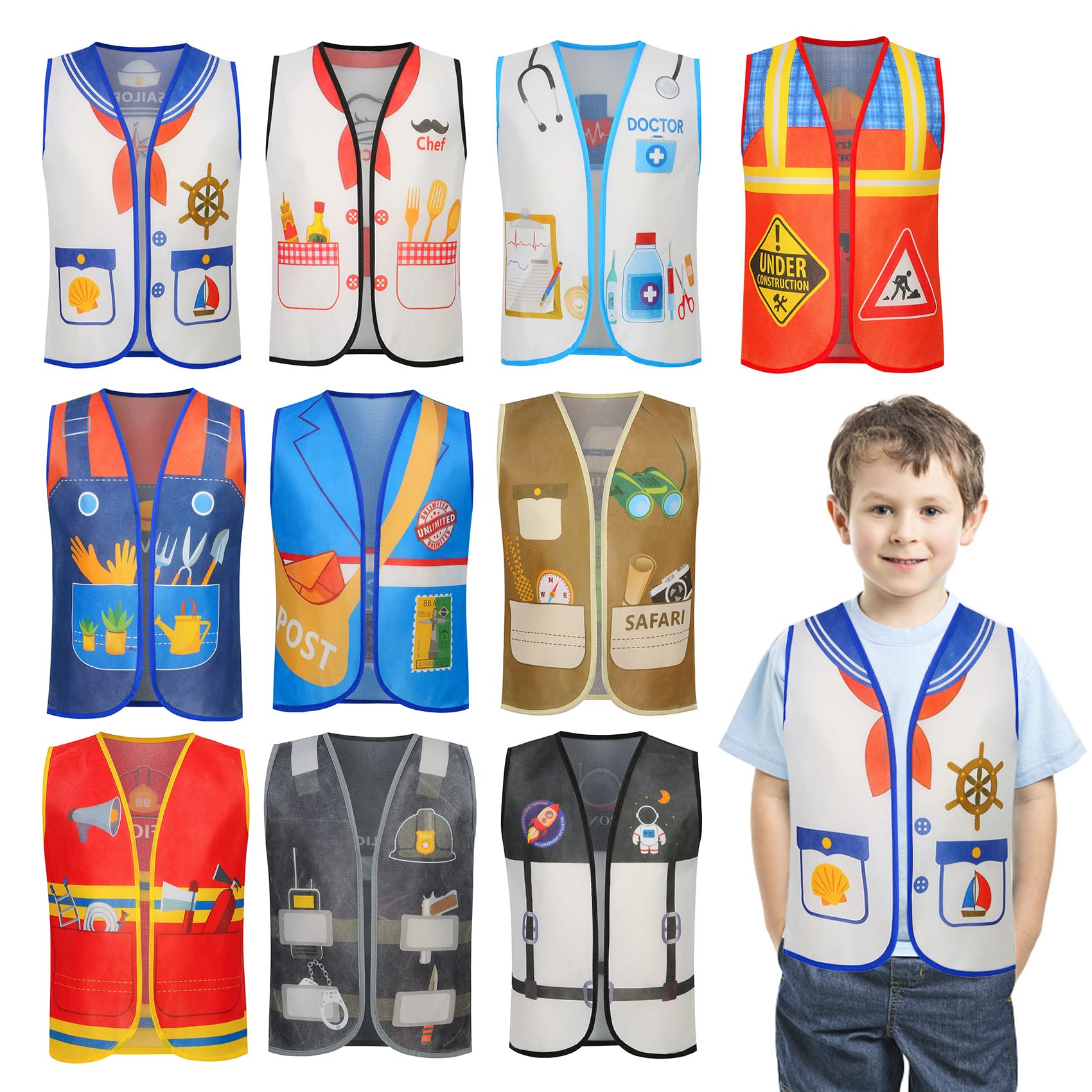 10 PCS Community Helpers Dress Up for Kids Preschool Dress Up Clothes Kids Smock Vest Career Day Costumes Vest for Kids Dress Up Dress Up Vest Toddler Occupation Toddler Clothes Kids (3-5 Years)