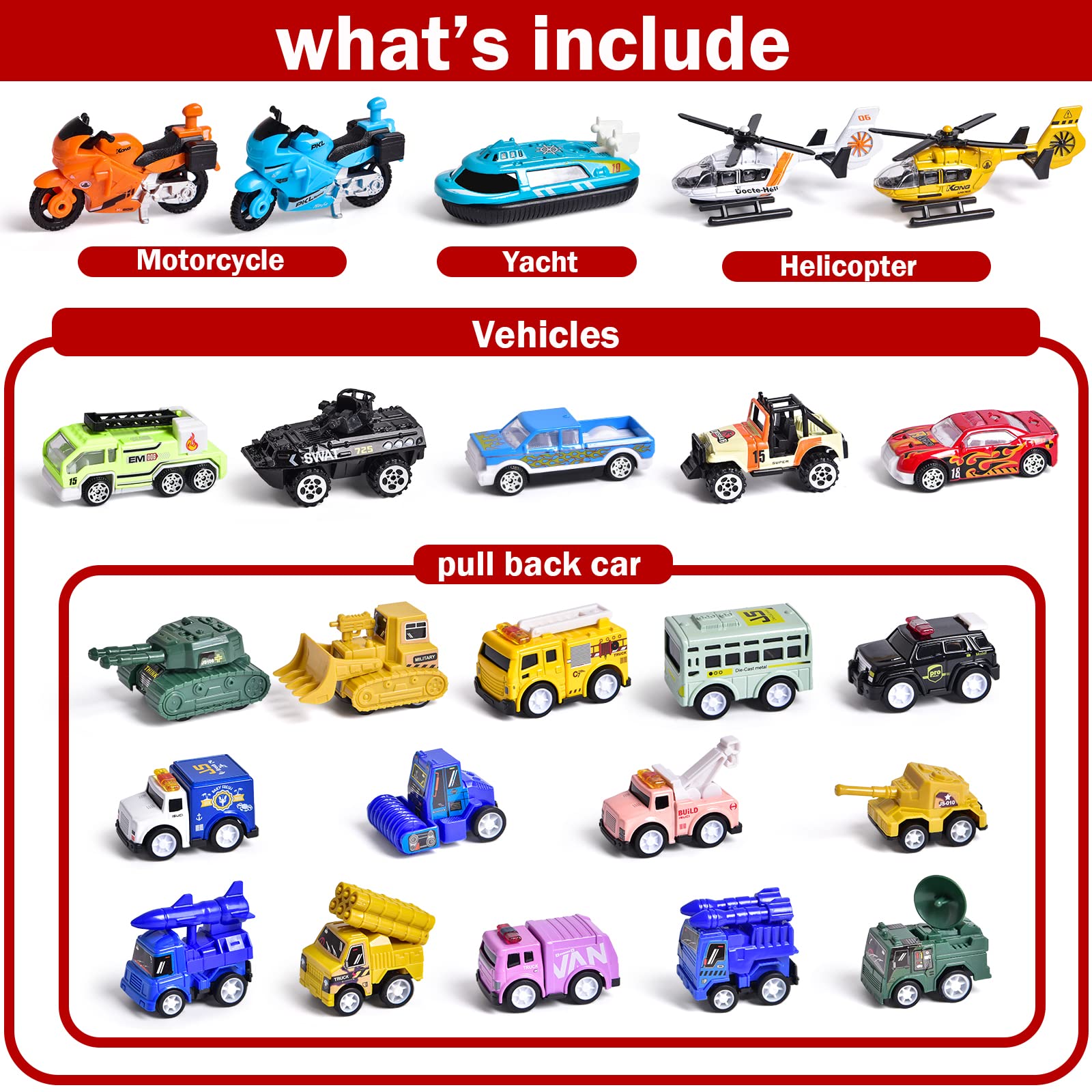 FUN LITTLE TOYS 24 Different Pull Back Cars Toys for Toddlers Boys Girls, for Kids