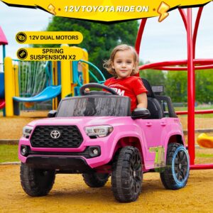 Blitzshark 12V Kids Ride on Car Licensed Toyota Tacoma Battery Powered Motorized Electric Vehicle, with Remote Control, Digital Display, Spring Suspension, Storage Space, Music &FM, Pink