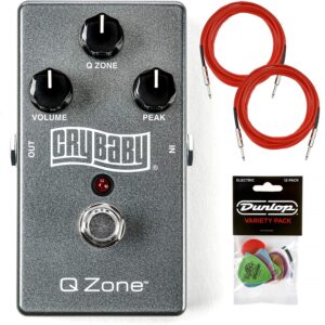 dunlop qz1 q zone fixed wah with 2 instrument cables and dunlop variety pick pack