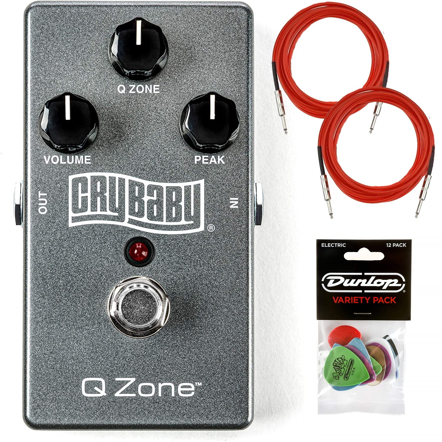 Dunlop QZ1 Q Zone Fixed Wah with 2 Instrument Cables and Dunlop Variety Pick Pack