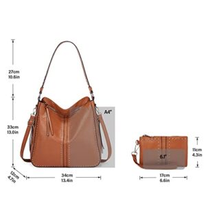 Viviphanhy Women Large hobo Leather tote concealed carry purses shoulder crossbody bags sets(Brown)