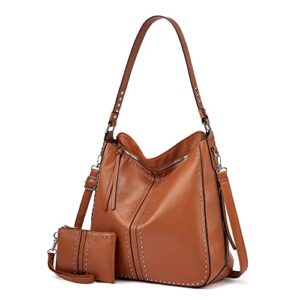 viviphanhy women large hobo leather tote concealed carry purses shoulder crossbody bags sets(brown)