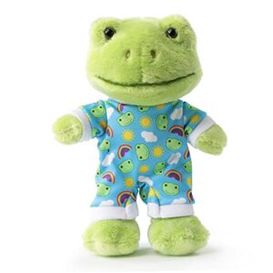 furvana 9-inch cute frog plush , soft stuffed animal plush toy , kawaii doll , green plushie with cloths toy gift for kids children (baby jumpsuit)