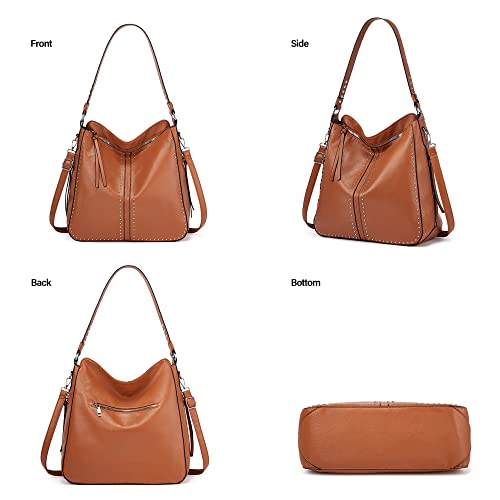 Viviphanhy Women Large hobo Leather tote concealed carry purses shoulder crossbody bags sets(Brown)