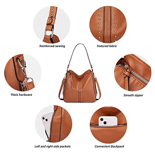 Viviphanhy Women Large hobo Leather tote concealed carry purses shoulder crossbody bags sets(Brown)