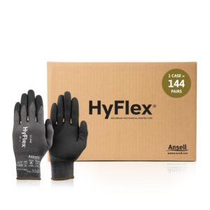 Ansell HyFlex 11-840 Ergonomic Abrasion-Resistant Nylon Spandex Nitrile Coated Industrial Gloves for Automotive, Fabrication - XS (6) Grey (144 Pairs)