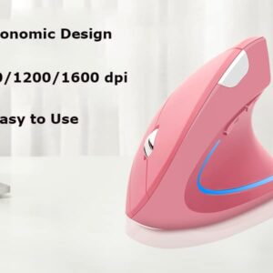 Wireless Mouse Ergonomic Vertical Mouse Ergo High Presion Optical Lightweight Cordless LED Light Cute Wireless Mouse for Laptop Computer Mac Office Girl Boy Adults Gift , 800/1200/1600 DPI, 6 Buttons